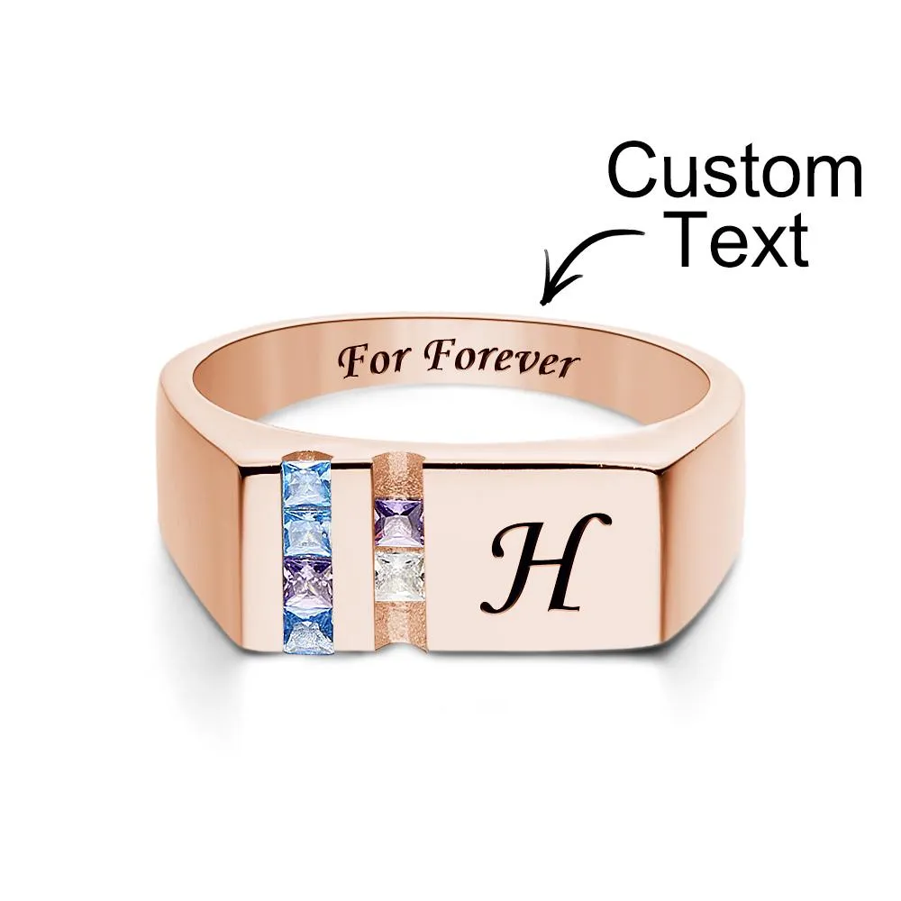 Affordable Custom Text Birthstone Ring – Rose Gold Plated Alloy