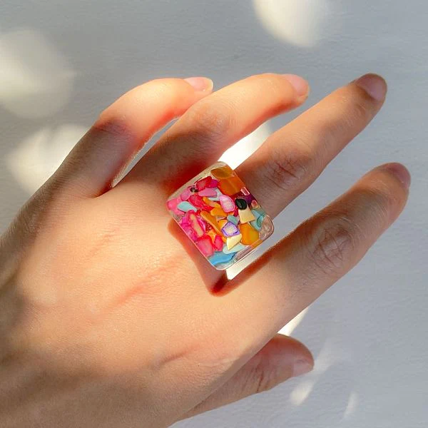Fashionable transparent fruit bead resin ring