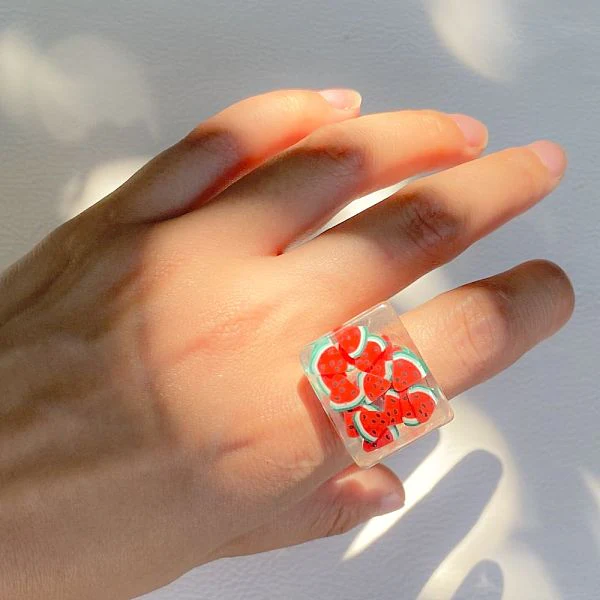 Fashionable transparent fruit bead resin ring