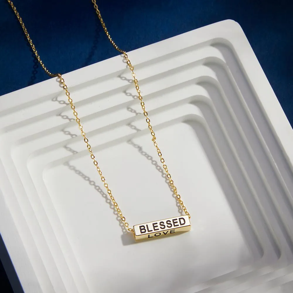 Elegant Custom Engraved Rectangular Necklace – Simple Four-Sided Lettering Fashion Gift