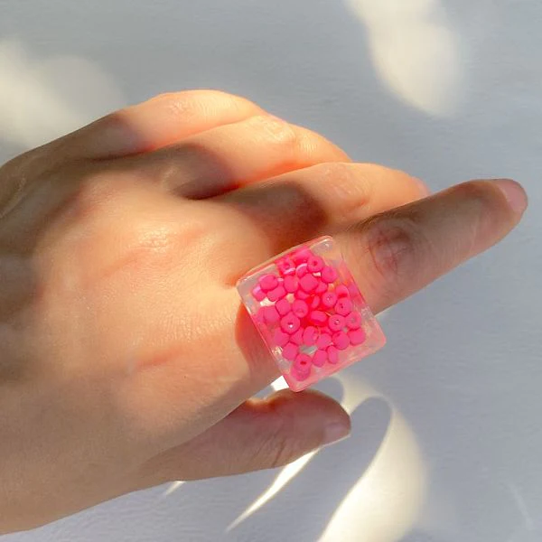 Fashionable transparent fruit bead resin ring
