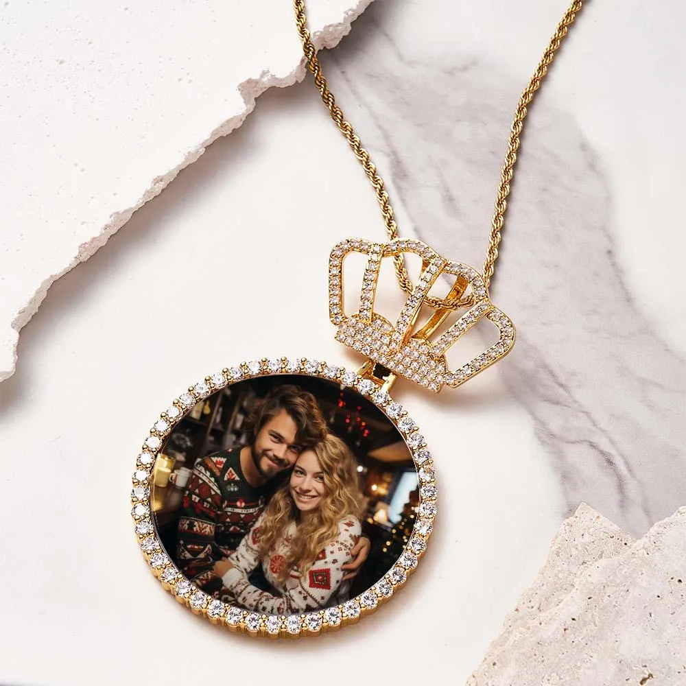 Royal Hip Hop Photo Necklace – Custom Crown King Pendant Jewelry Gift for Men
