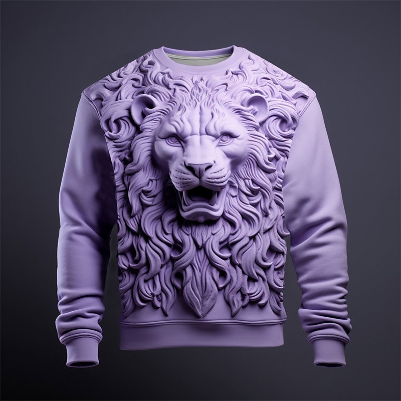 Men's Trendy 3D Printed Graphic Sweatshirt with Animal Design for Streetwear, Casual, and Vacation Wear – Blue & Purple Long Sleeve Crew Neck Pullover Hoodie