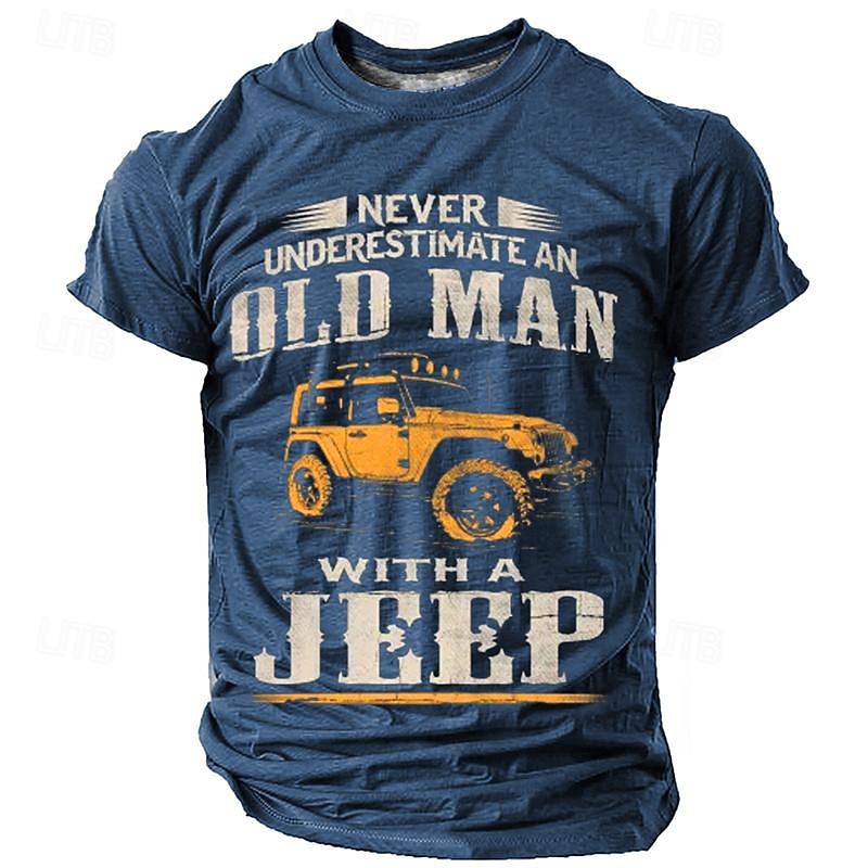 Classic Car-Inspired Men's Casual 3D Printed T-Shirt with Crew Neck for Sports, Outdoor Activities, and Holidays