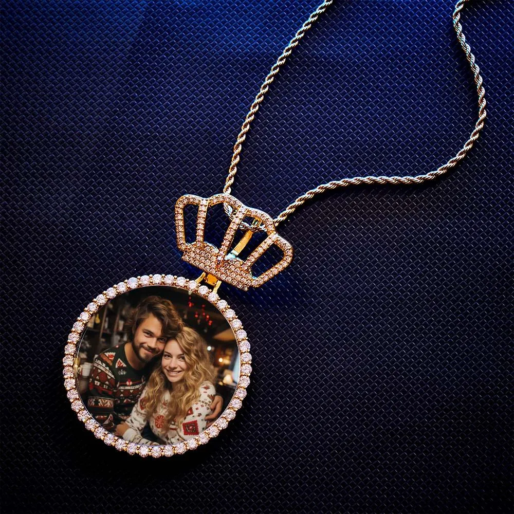 Royal Hip Hop Photo Necklace – Custom Crown King Pendant Jewelry Gift for Men