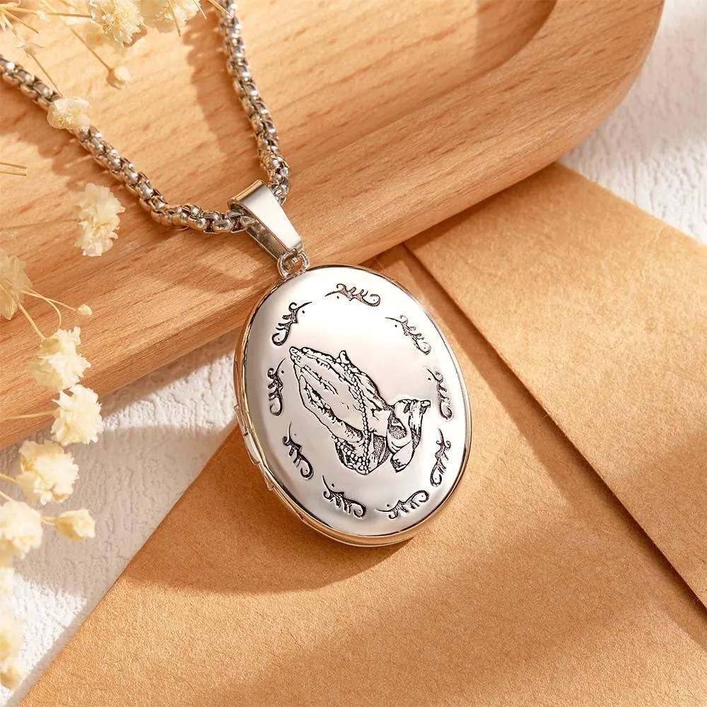 Custom Photo Locket and Engraved Prayer Amulet Necklace – Personalized Keepsake Jewelry for All