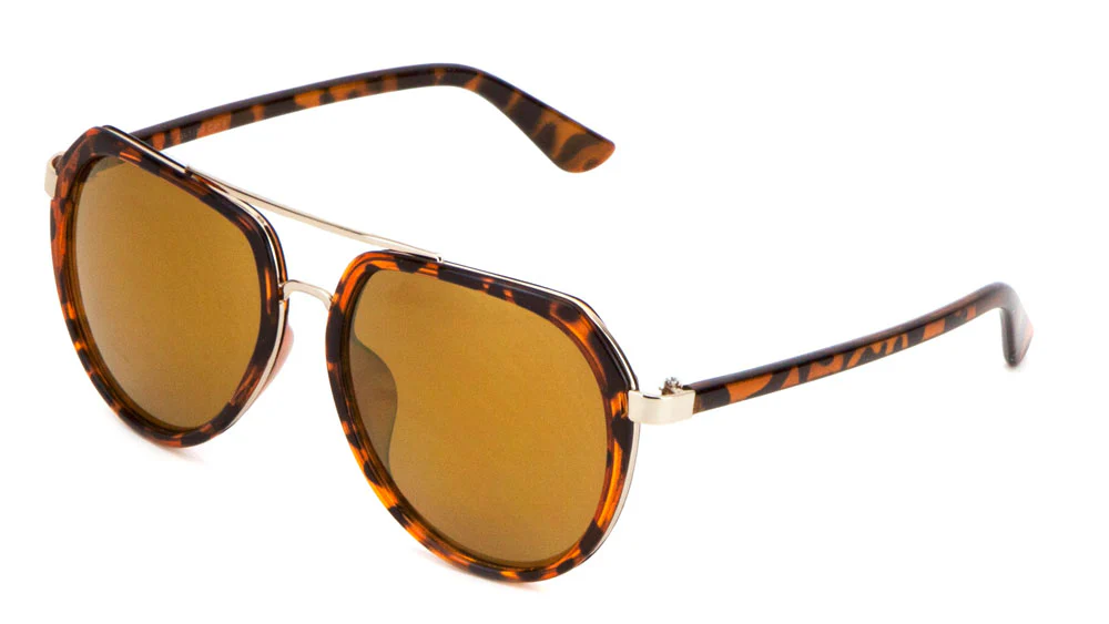 Sleek Flat Top Fashion Sunglasses with Tortoise Pattern and Gold Metal Accents